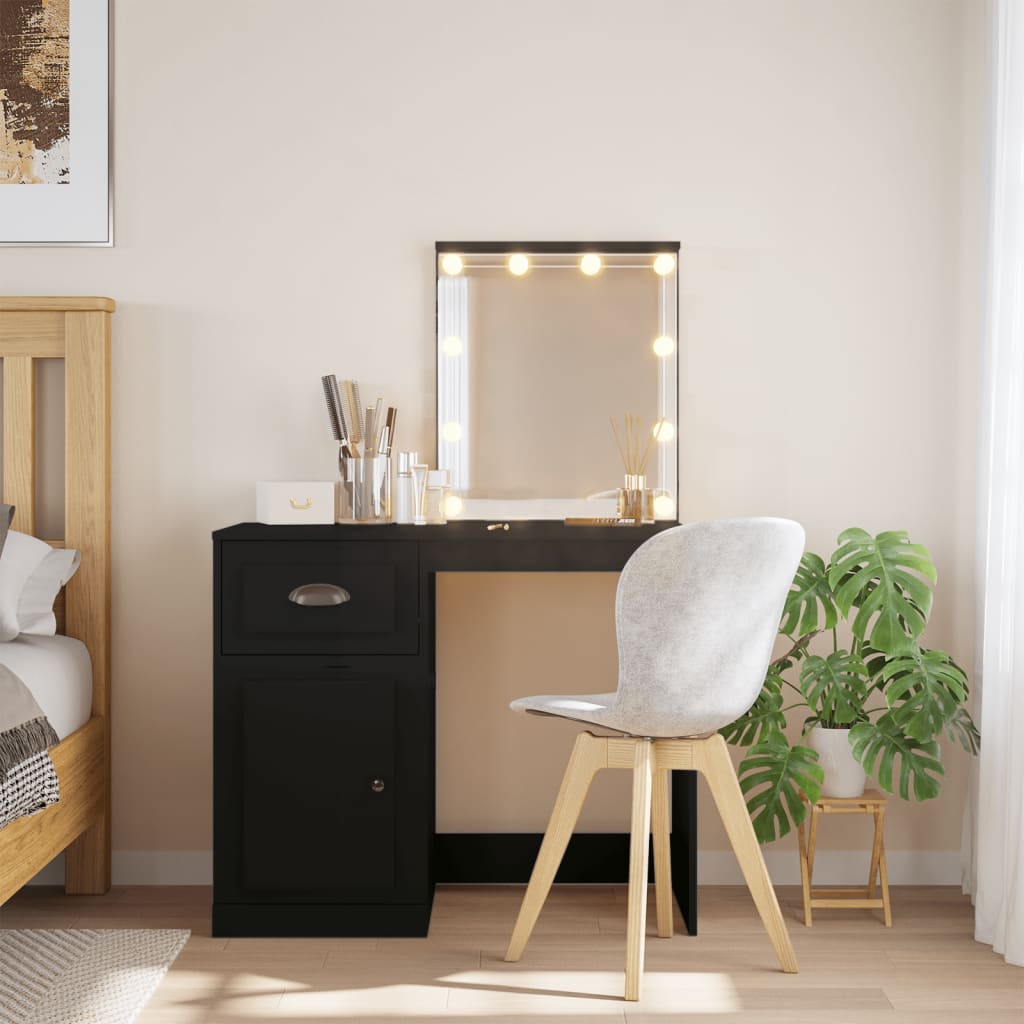 vidaXL Masă de toaletă cu LED-uri, negru, 90x42x132,5 cm vidaXL Masă de toaletă cu LED-uri, negru, 90x42x132,5 cm
