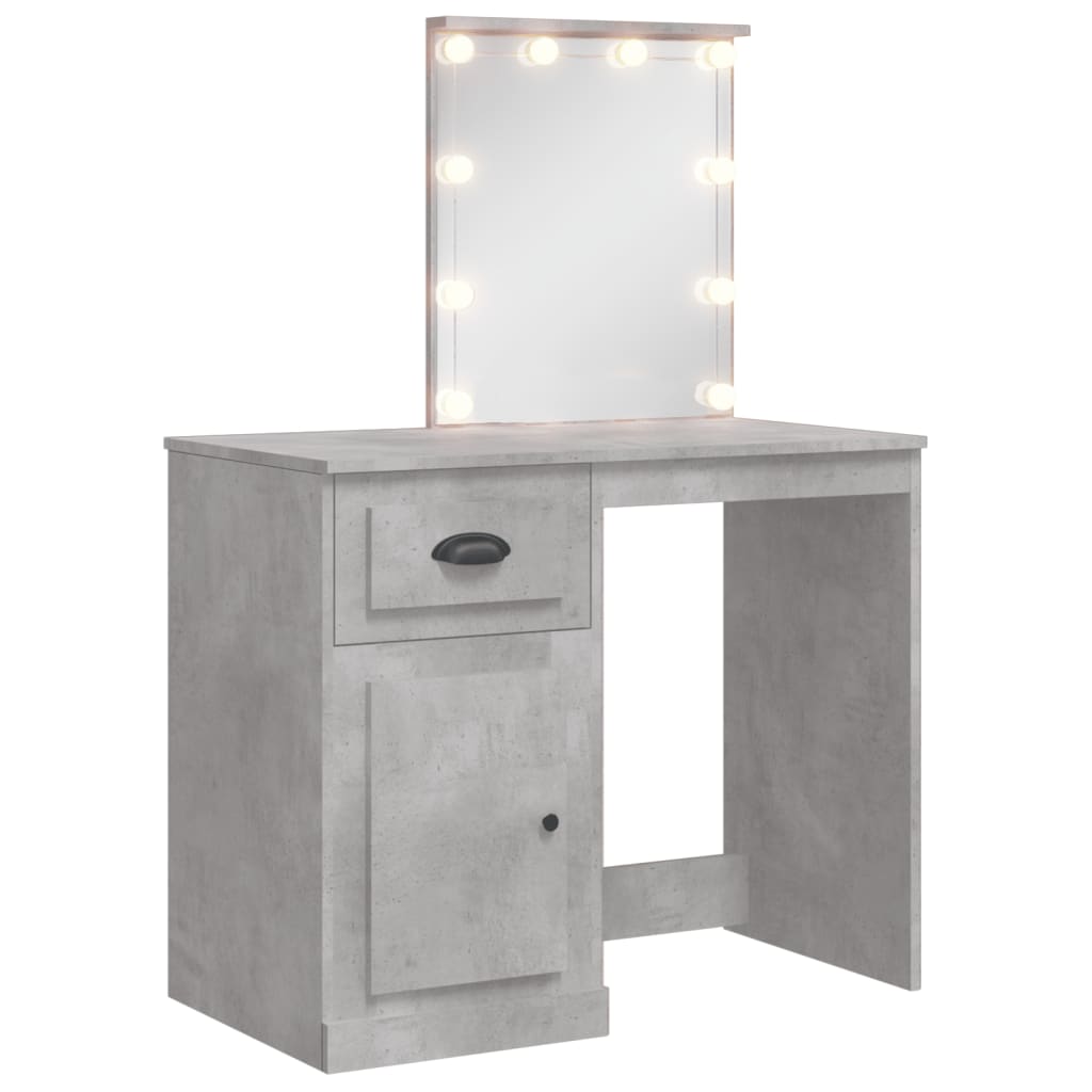 vidaXL Masă de toaletă cu LED-uri, gri beton, 90x42x132,5 cm