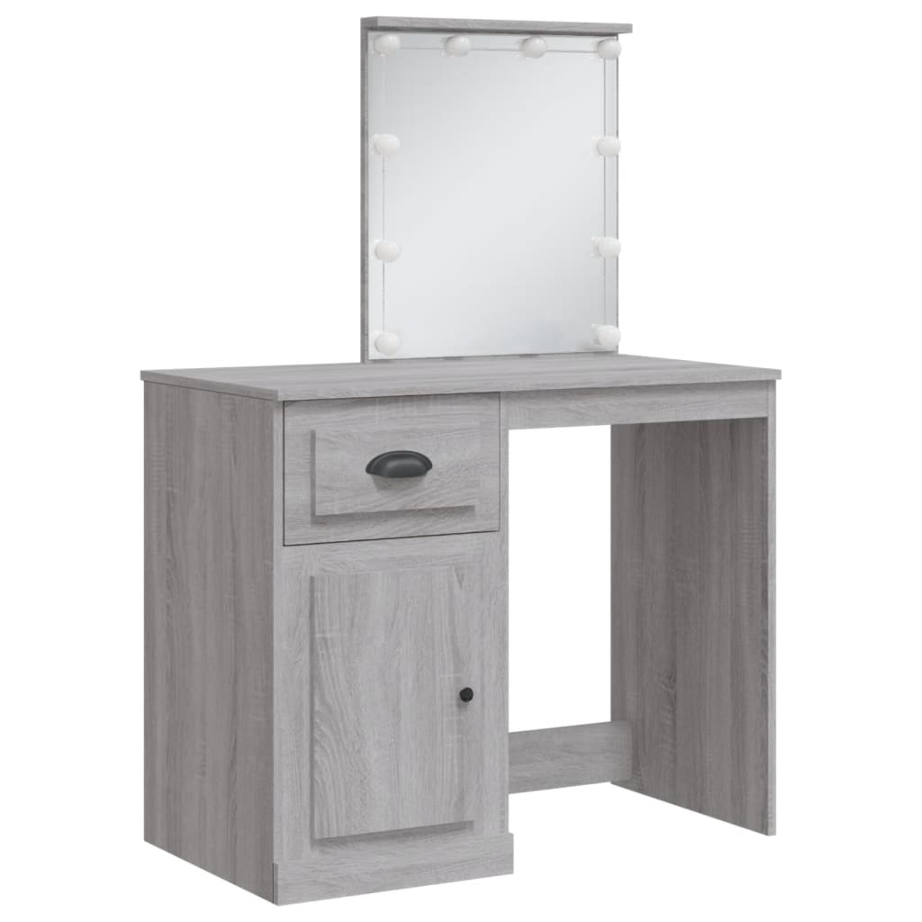 vidaXL Masă de toaletă cu LED-uri, gri sonoma, 90x42x132,5 cm