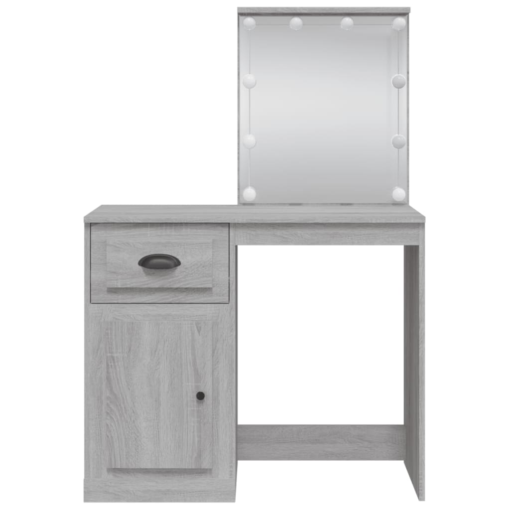 vidaXL Masă de toaletă cu LED-uri, gri sonoma, 90x42x132,5 cm