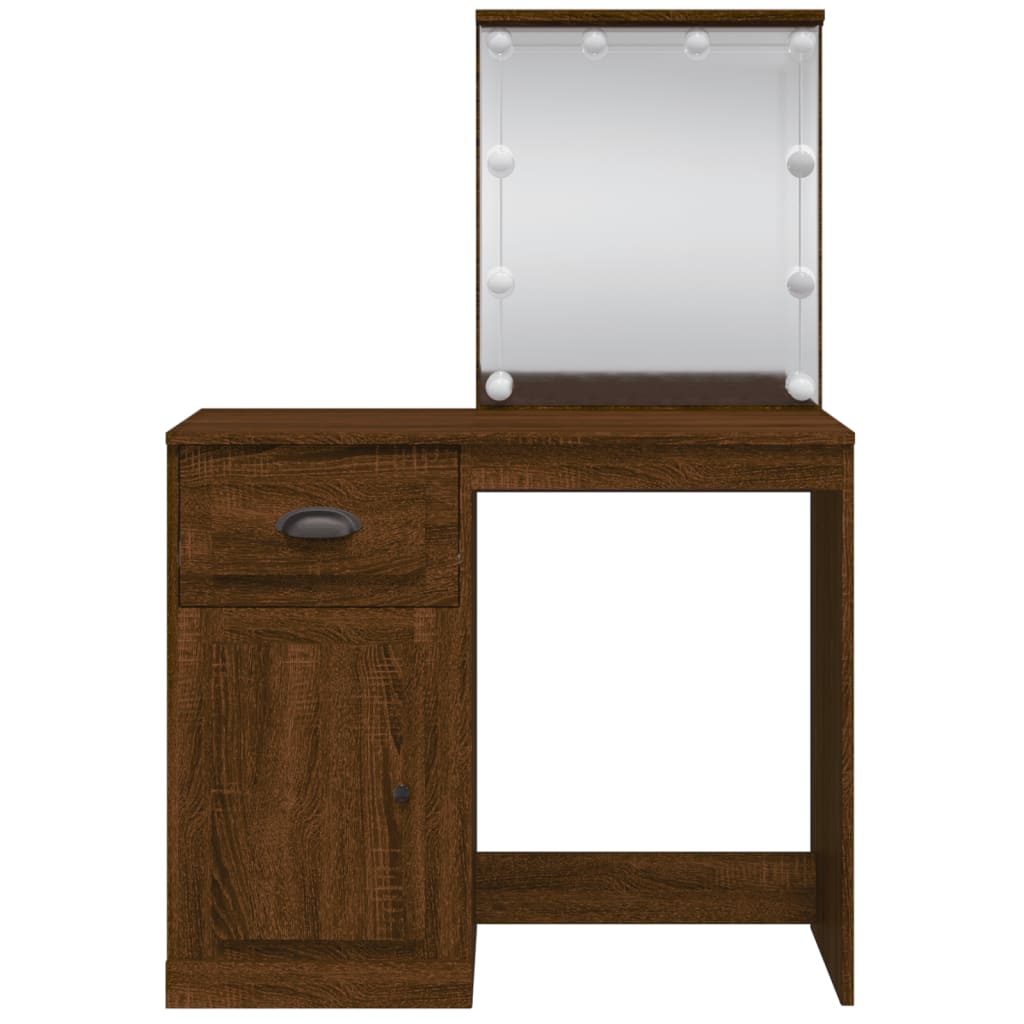 vidaXL Masă de toaletă cu lumini LED, stejar maro, 90x42x132,5 cm vidaXL Masă de toaletă cu lumini LED, stejar maro, 90x42x132,5 cm