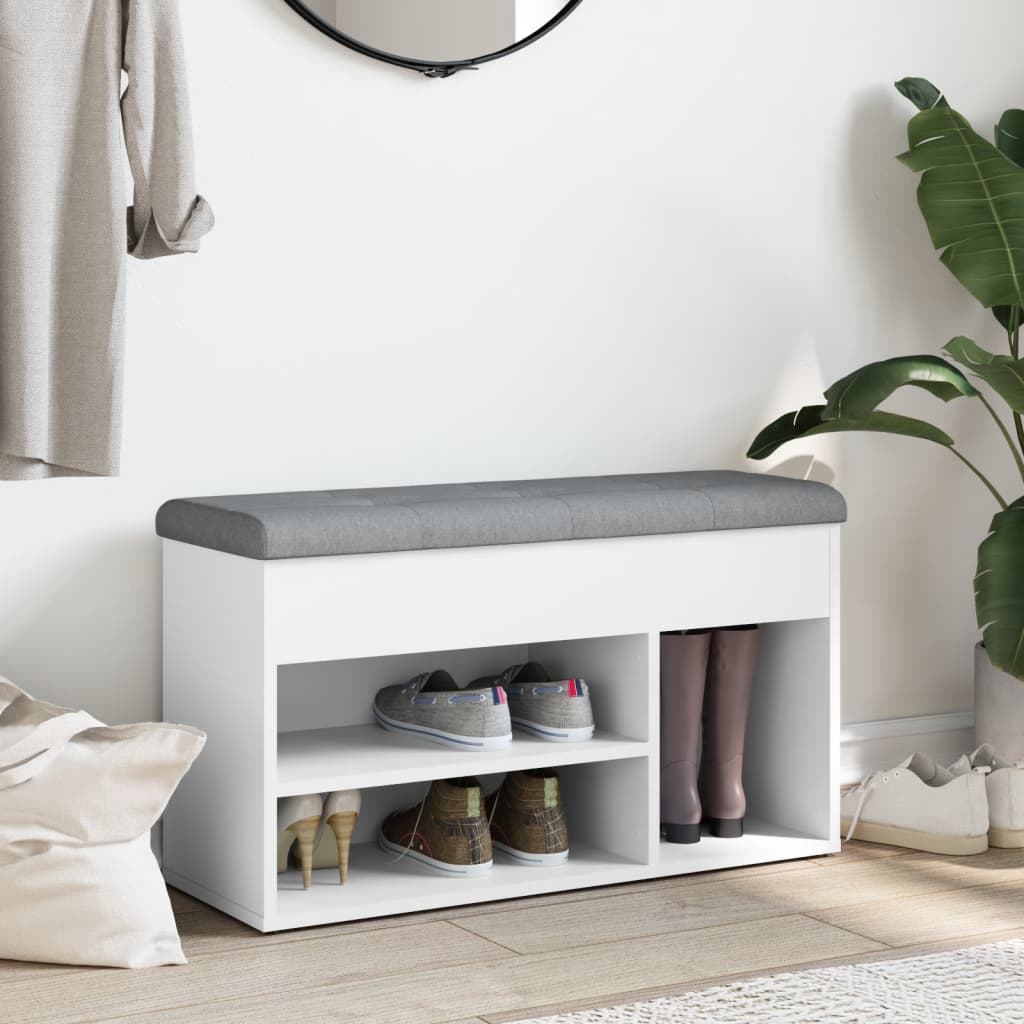 vidaXL Bancă de pantofi, alb, 82x32x45,5 cm, lemn prelucrat vidaXL Bancă de pantofi, alb, 82x32x45,5 cm, lemn prelucrat