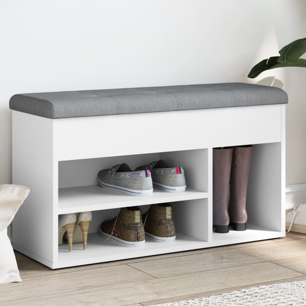 vidaXL Bancă de pantofi, alb, 82x32x45,5 cm, lemn prelucrat vidaXL Bancă de pantofi, alb, 82x32x45,5 cm, lemn prelucrat