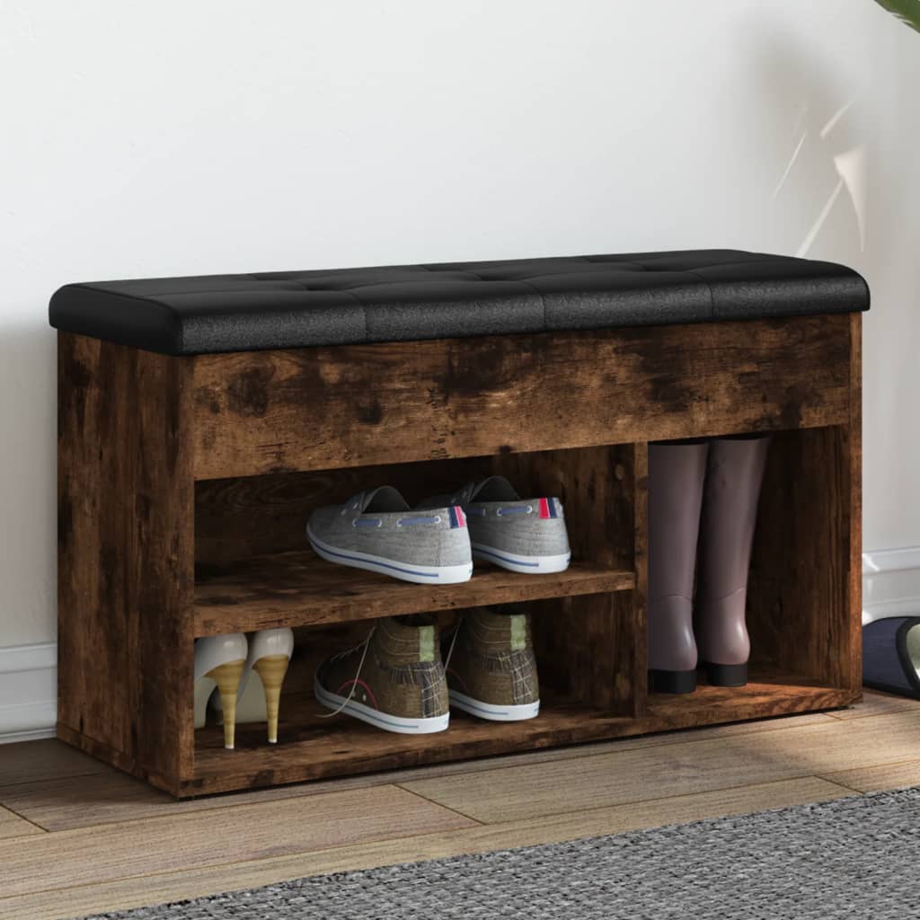 vidaXL Bancă de pantofi, stejar fumuriu, 82x32x45,5 cm, lemn prelucrat vidaXL Bancă de pantofi, stejar fumuriu, 82x32x45,5 cm, lemn prelucrat