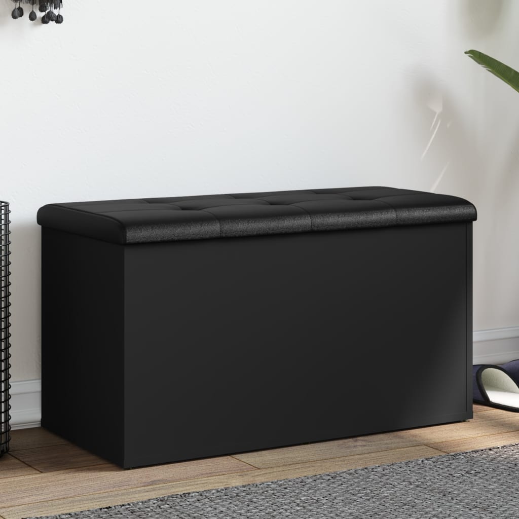 vidaXL Bancă de depozitare, negru, 82x42x45 cm, lemn prelucrat vidaXL Bancă de depozitare, negru, 82x42x45 cm, lemn prelucrat