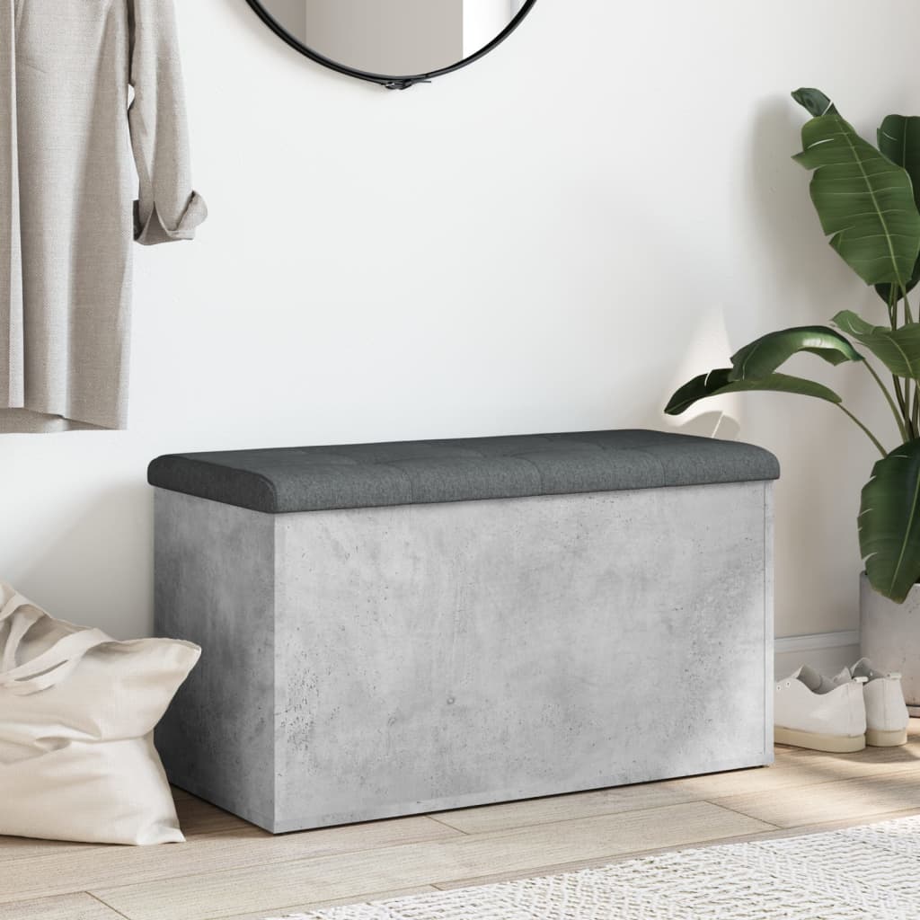 vidaXL Bancă de depozitare, gri beton, 82x42x45 cm, lemn prelucrat vidaXL Bancă de depozitare, gri beton, 82x42x45 cm, lemn prelucrat