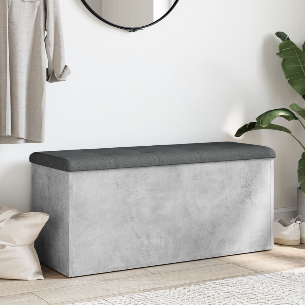 vidaXL Bancă de depozitare, gri beton, 102x42x45 cm, lemn prelucrat vidaXL Bancă de depozitare, gri beton, 102x42x45 cm, lemn prelucrat