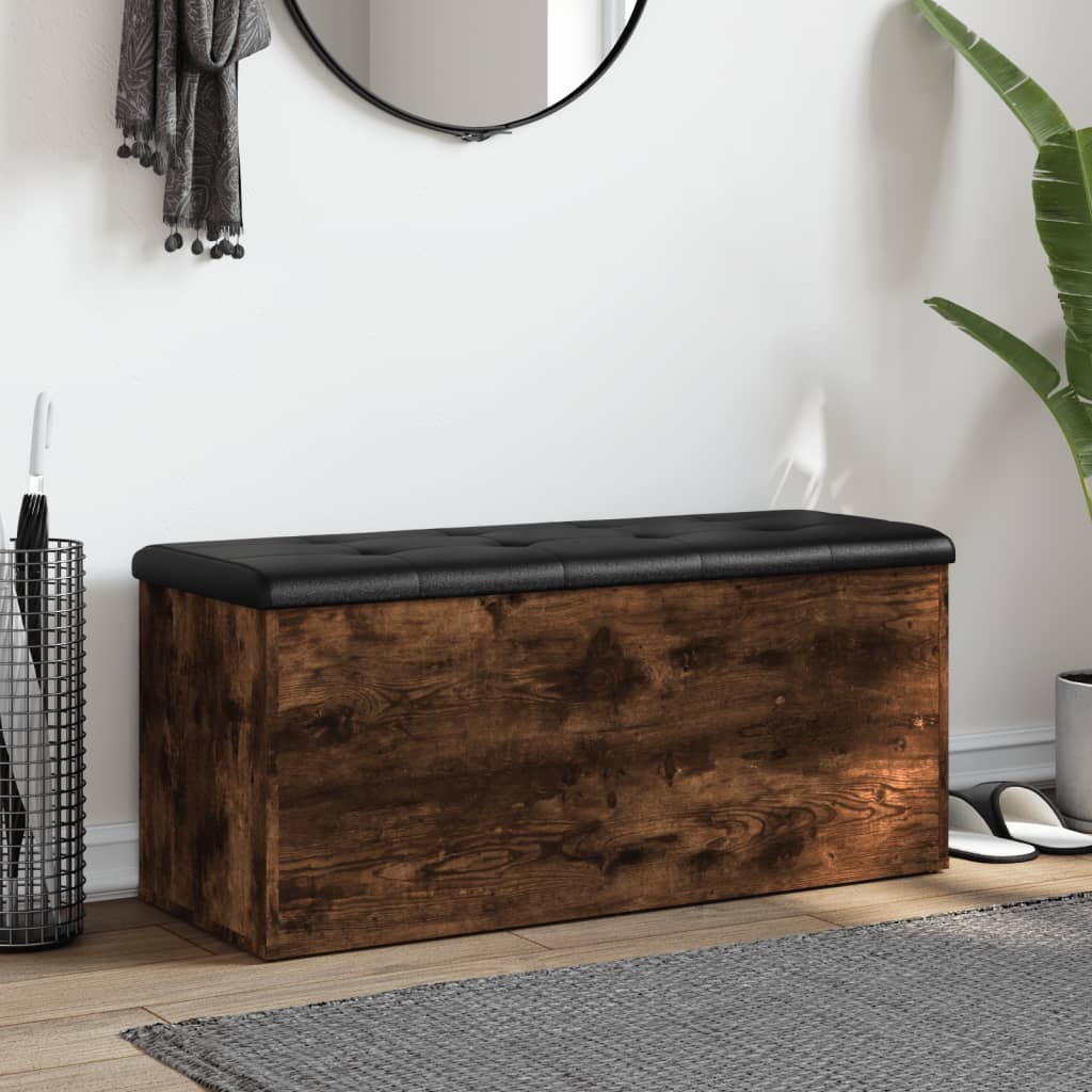 vidaXL Bancă de depozitare, stejar fumuriu, 102x42x45cm lemn prelucrat vidaXL Bancă de depozitare, stejar fumuriu, 102x42x45cm lemn prelucrat