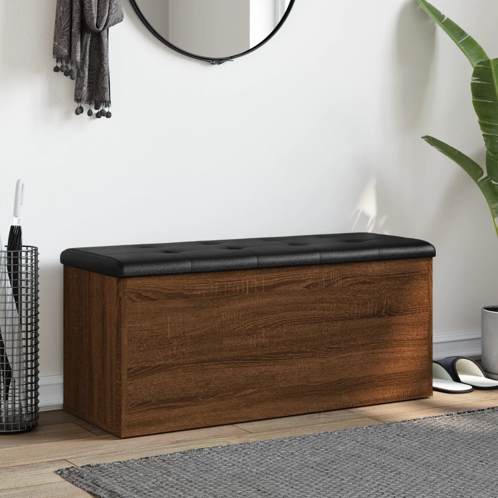 vidaXL Bancă de depozitare, stejar maro, 102x42x45 cm, lemn prelucrat vidaXL Bancă de depozitare, stejar maro, 102x42x45 cm, lemn prelucrat