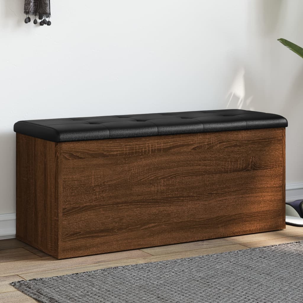 vidaXL Bancă de depozitare, stejar maro, 102x42x45 cm, lemn prelucrat vidaXL Bancă de depozitare, stejar maro, 102x42x45 cm, lemn prelucrat