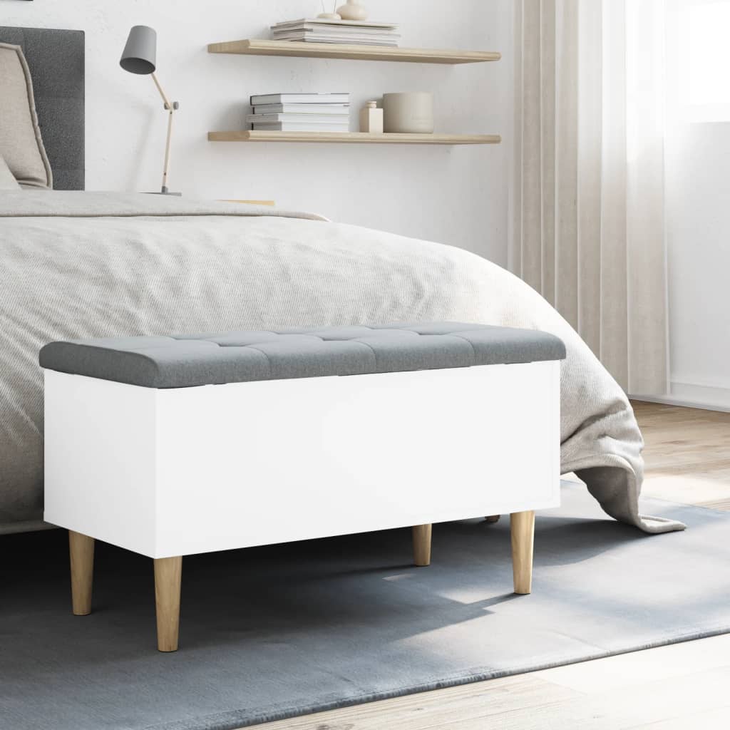 vidaXL Bancă de depozitare, alb, 82x42x46 cm, lemn prelucrat vidaXL Bancă de depozitare, alb, 82x42x46 cm, lemn prelucrat