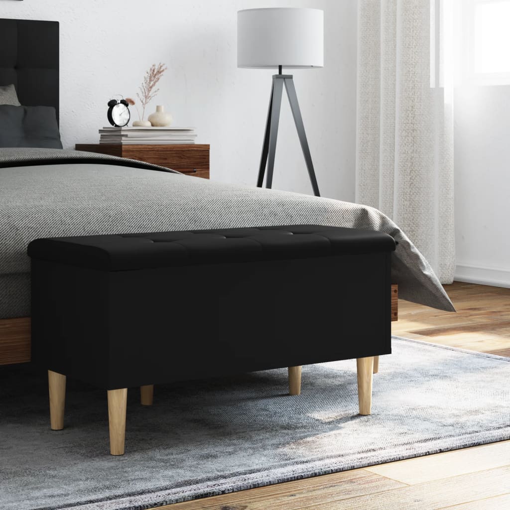 vidaXL Bancă de depozitare, negru, 82x42x46 cm, lemn prelucrat vidaXL Bancă de depozitare, negru, 82x42x46 cm, lemn prelucrat