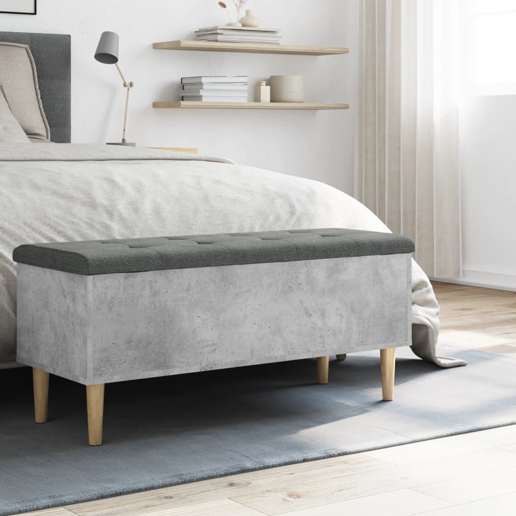 vidaXL Bancă de depozitare, gri beton, 102x42x46 cm, lemn prelucrat vidaXL Bancă de depozitare, gri beton, 102x42x46 cm, lemn prelucrat