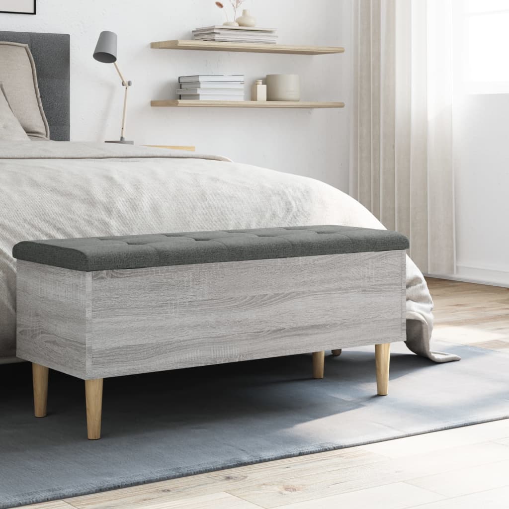 vidaXL Bancă de depozitare, gri sonoma, 102x42x46 cm, lemn prelucrat vidaXL Bancă de depozitare, gri sonoma, 102x42x46 cm, lemn prelucrat