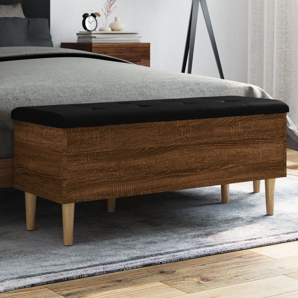 vidaXL Bancă de depozitare, stejar maro, 102x42x46 cm, lemn prelucrat vidaXL Bancă de depozitare, stejar maro, 102x42x46 cm, lemn prelucrat