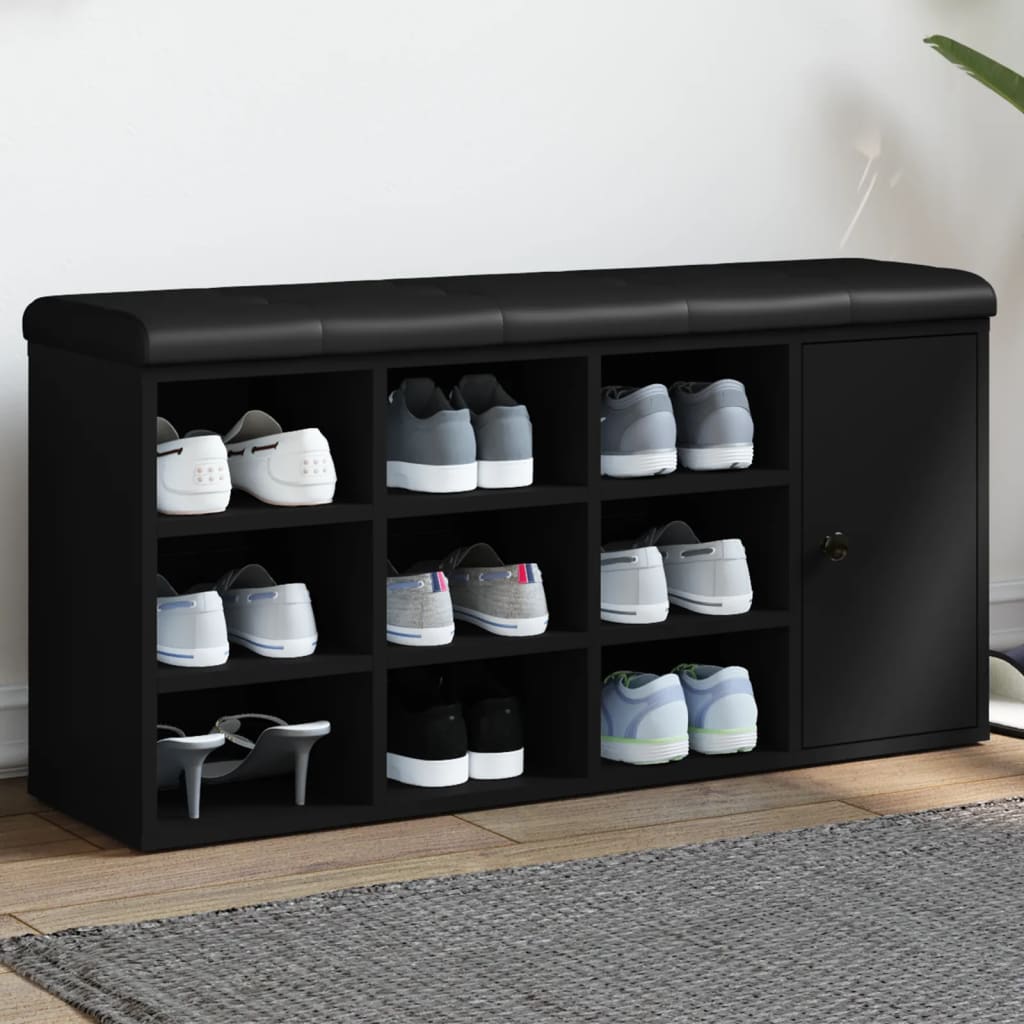 vidaXL Bancă de pantofi, negru, 102x32x50 cm, lemn prelucrat vidaXL Bancă de pantofi, negru, 102x32x50 cm, lemn prelucrat