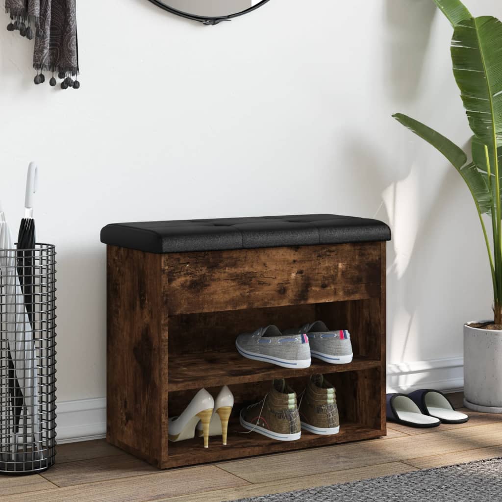 vidaXL Bancă de pantofi, stejar fumuriu, 62x32x50 cm, lemn prelucrat