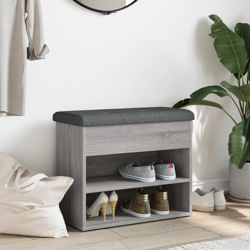 vidaXL Bancă de pantofi, gri sonoma, 62x32x50 cm, lemn prelucrat vidaXL Bancă de pantofi, gri sonoma, 62x32x50 cm, lemn prelucrat
