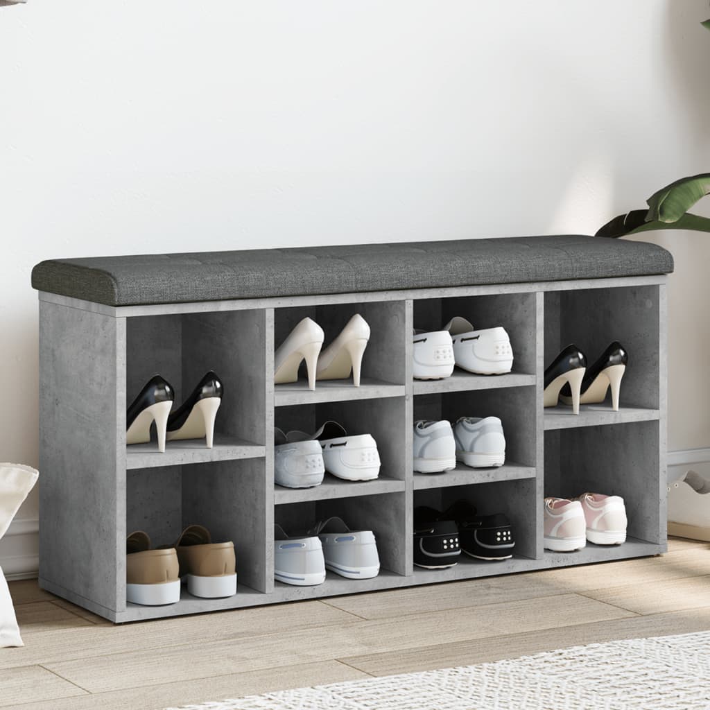 vidaXL Bancă de pantofi, gri beton, 102x32x50 cm, lemn prelucrat vidaXL Bancă de pantofi, gri beton, 102x32x50 cm, lemn prelucrat
