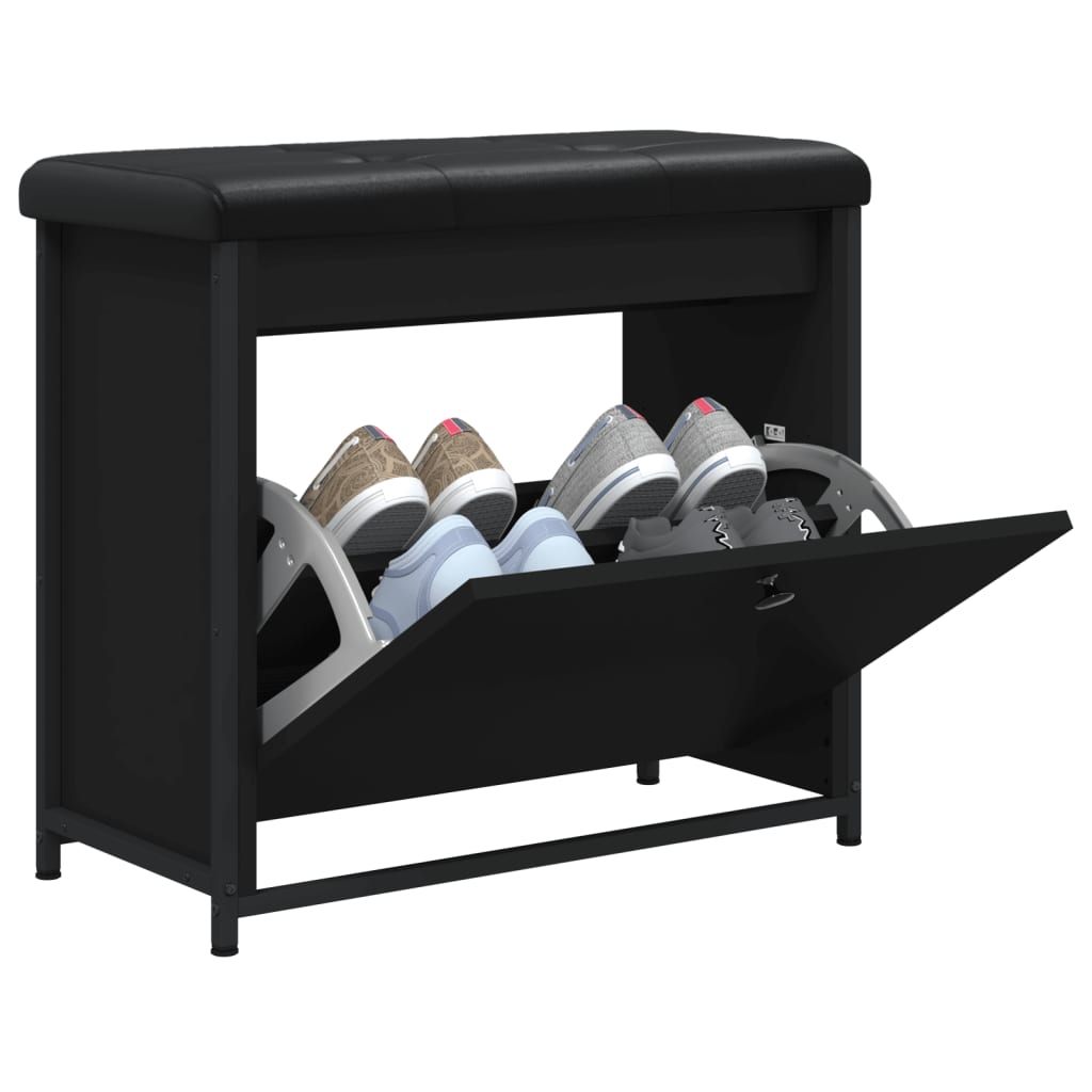 vidaXL Bancă pantofi cu sertar rabatabil, negru, 62x32x56 cm