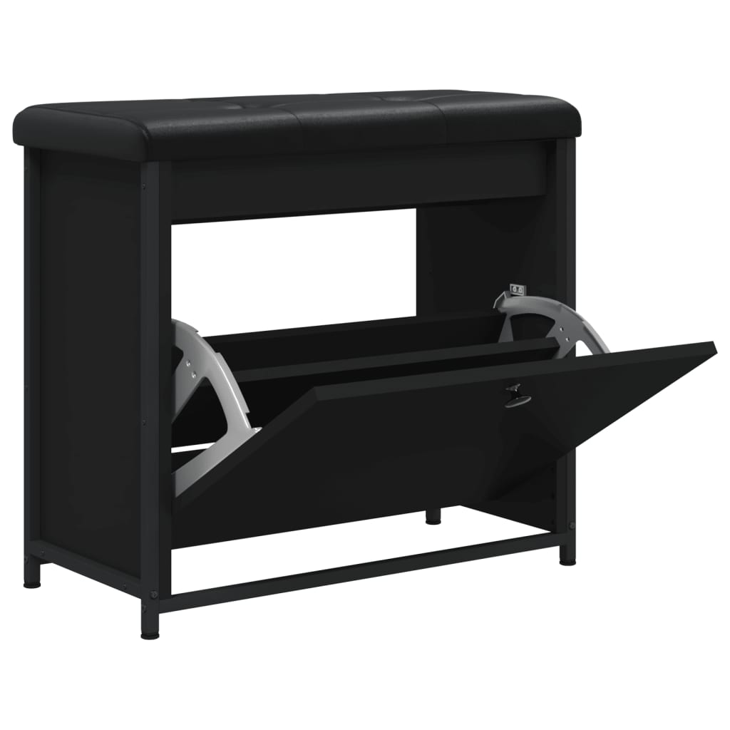 vidaXL Bancă pantofi cu sertar rabatabil, negru, 62x32x56 cm