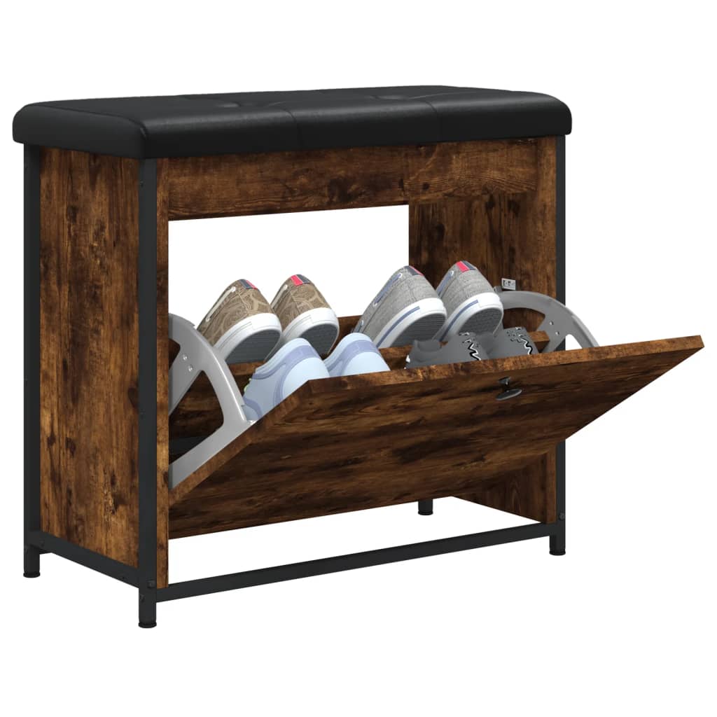 vidaXL Bancă pantofi cu sertar rabatabil, stejar fumuriu, 62x32x56 cm