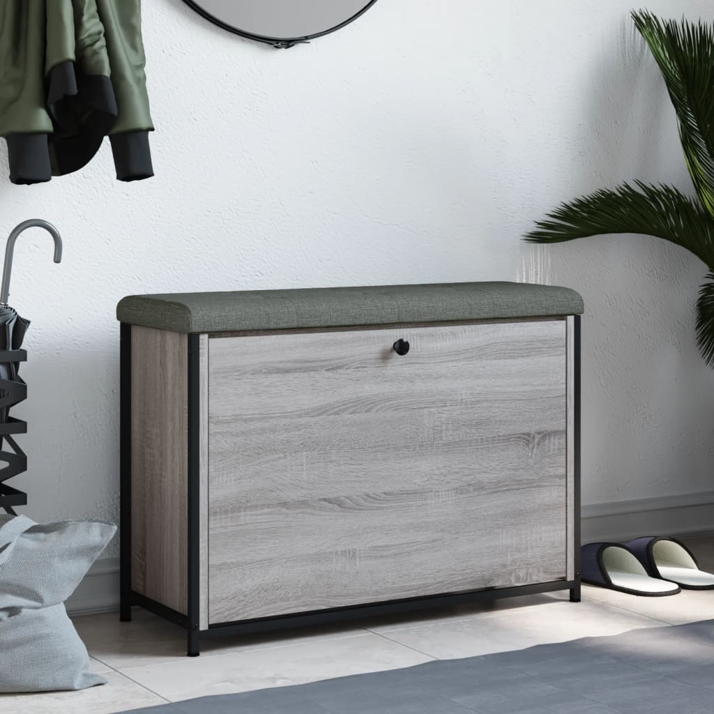 vidaXL Bancă de pantofi cu sertar rabatabil, gri sonoma, 82x32x56 cm vidaXL Bancă de pantofi cu sertar rabatabil, gri sonoma, 82x32x56 cm