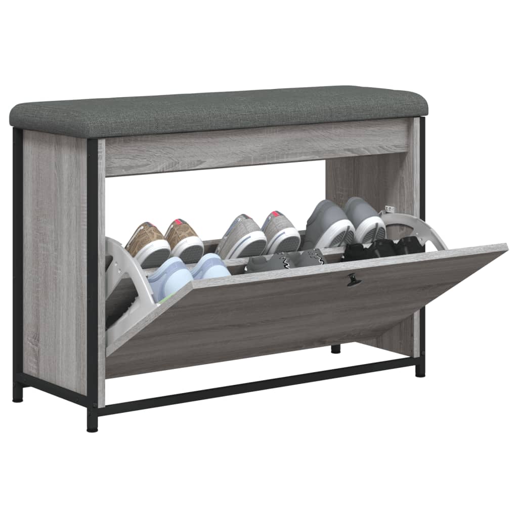 vidaXL Bancă de pantofi cu sertar rabatabil, gri sonoma, 82x32x56 cm vidaXL Bancă de pantofi cu sertar rabatabil, gri sonoma, 82x32x56 cm