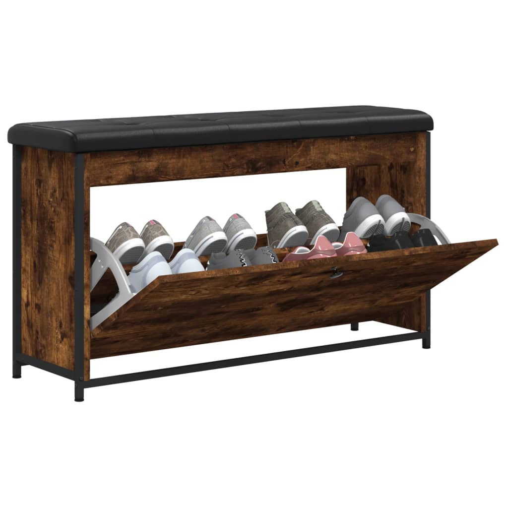 vidaXL Bancă pantofi cu sertar rabatabil, stejar fumuriu, 102x32x56 cm