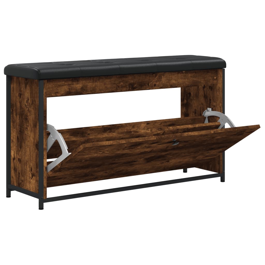 vidaXL Bancă pantofi cu sertar rabatabil, stejar fumuriu, 102x32x56 cm