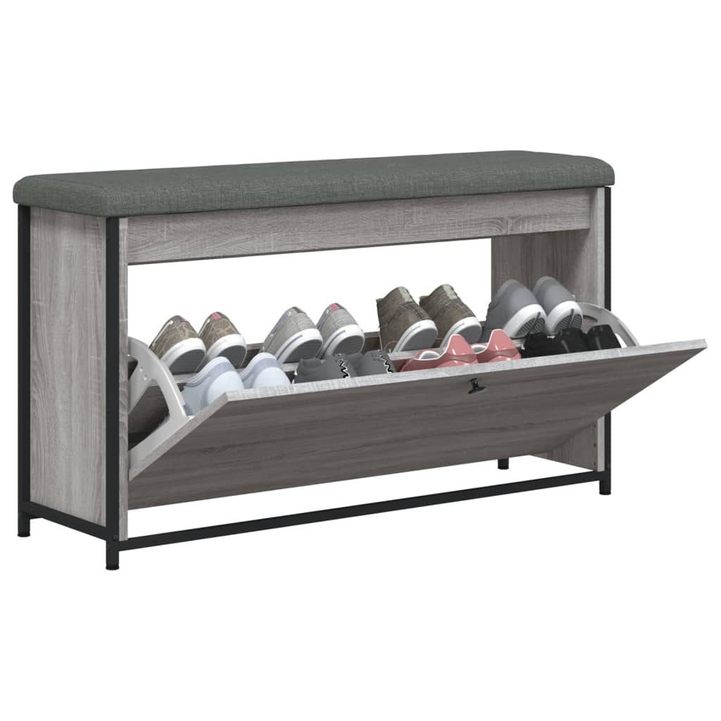 vidaXL Bancă de pantofi cu sertar rabatabil, gri sonoma, 102x32x56 cm vidaXL Bancă de pantofi cu sertar rabatabil, gri sonoma, 102x32x56 cm