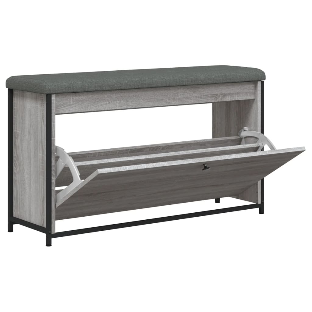 vidaXL Bancă de pantofi cu sertar rabatabil, gri sonoma, 102x32x56 cm vidaXL Bancă de pantofi cu sertar rabatabil, gri sonoma, 102x32x56 cm