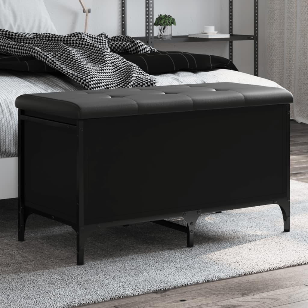 vidaXL Bancă de depozitare, negru, 82x42x45 cm, lemn prelucrat vidaXL Bancă de depozitare, negru, 82x42x45 cm, lemn prelucrat