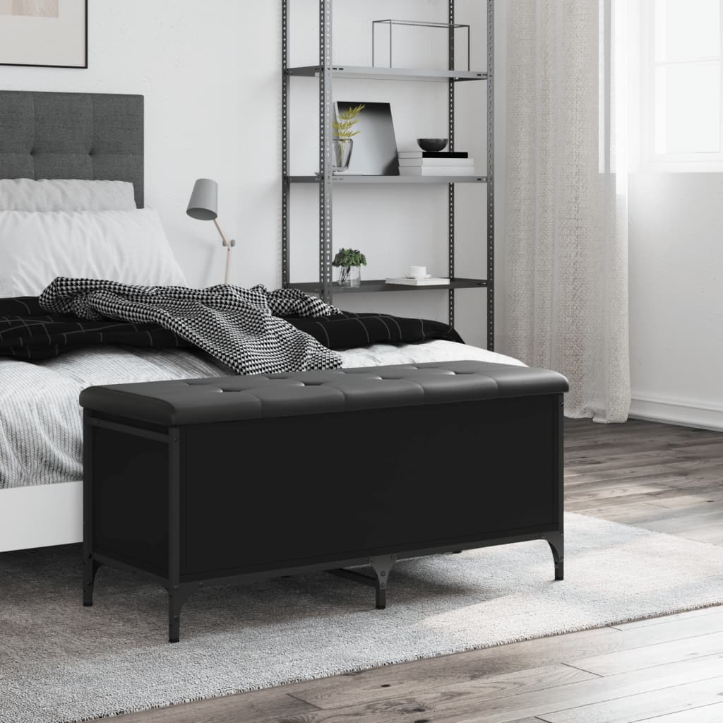 vidaXL Bancă de depozitare, negru, 102x42x45 cm, lemn prelucrat vidaXL Bancă de depozitare, negru, 102x42x45 cm, lemn prelucrat