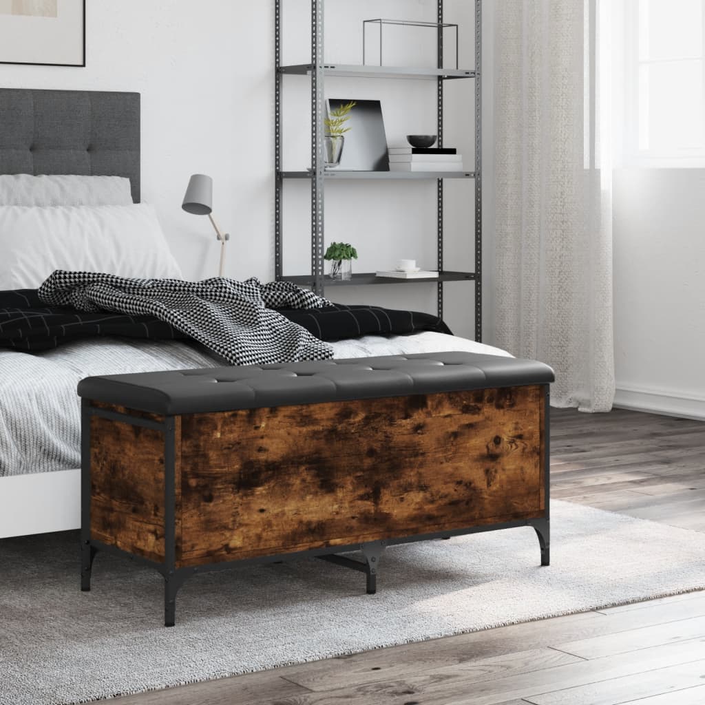 vidaXL Bancă de depozitare, stejar fumuriu, 102x42x45cm lemn prelucrat vidaXL Bancă de depozitare, stejar fumuriu, 102x42x45cm lemn prelucrat