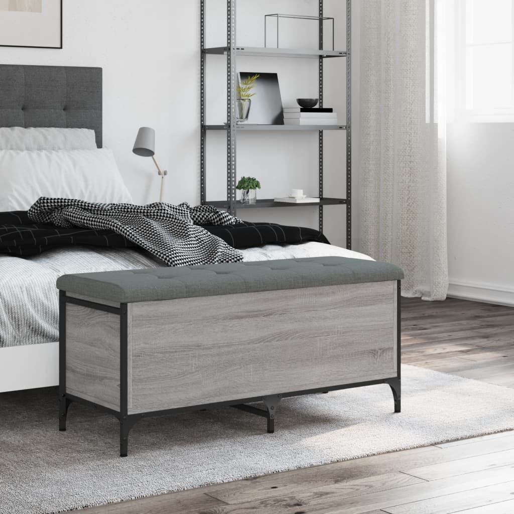 vidaXL Bancă de depozitare, gri sonoma, 102x42x45 cm, lemn prelucrat vidaXL Bancă de depozitare, gri sonoma, 102x42x45 cm, lemn prelucrat
