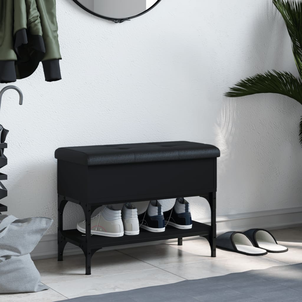 vidaXL Bancă de pantofi, negru, 62x32x45 cm, lemn prelucrat vidaXL Bancă de pantofi, negru, 62x32x45 cm, lemn prelucrat