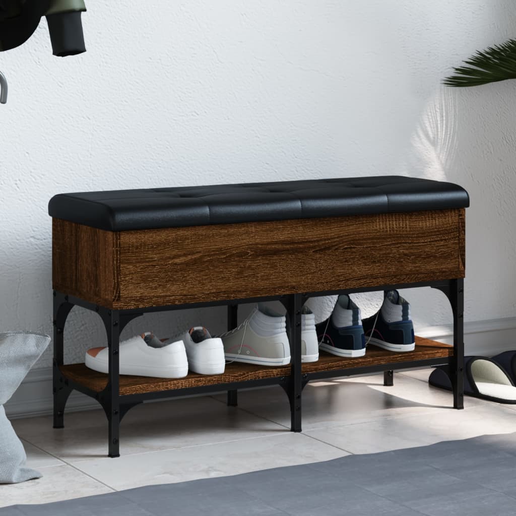 vidaXL Bancă de pantofi, stejar maro, 82x32x45 cm, lemn prelucrat vidaXL Bancă de pantofi, stejar maro, 82x32x45 cm, lemn prelucrat