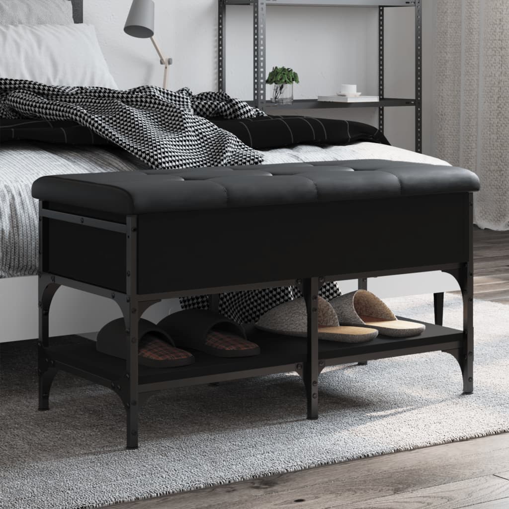 vidaXL Bancă de pantofi, negru, 82x42x45 cm, lemn prelucrat vidaXL Bancă de pantofi, negru, 82x42x45 cm, lemn prelucrat