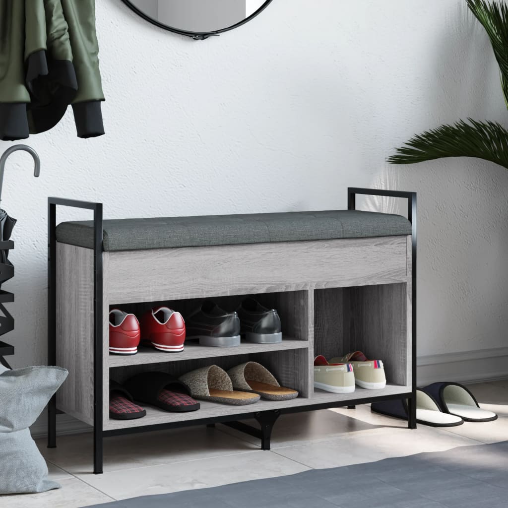 vidaXL Bancă de pantofi, gri sonoma, 85,5x32x57,5 cm, lemn prelucrat vidaXL Bancă de pantofi, gri sonoma, 85,5x32x57,5 cm, lemn prelucrat