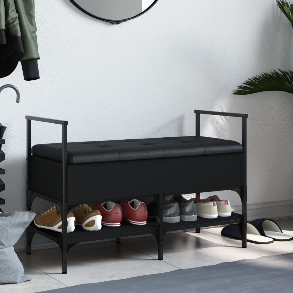 vidaXL Bancă de pantofi, negru, 85,5x42x57,5 cm, lemn prelucrat