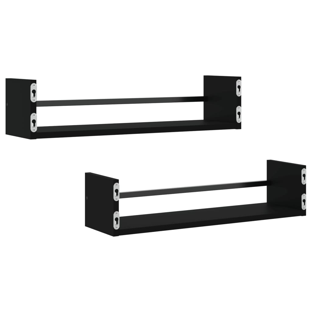 vidaXL Rafturi de perete cu bare, 2 buc, negru, 60x16x14 cm vidaXL Rafturi de perete cu bare, 2 buc, negru, 60x16x14 cm