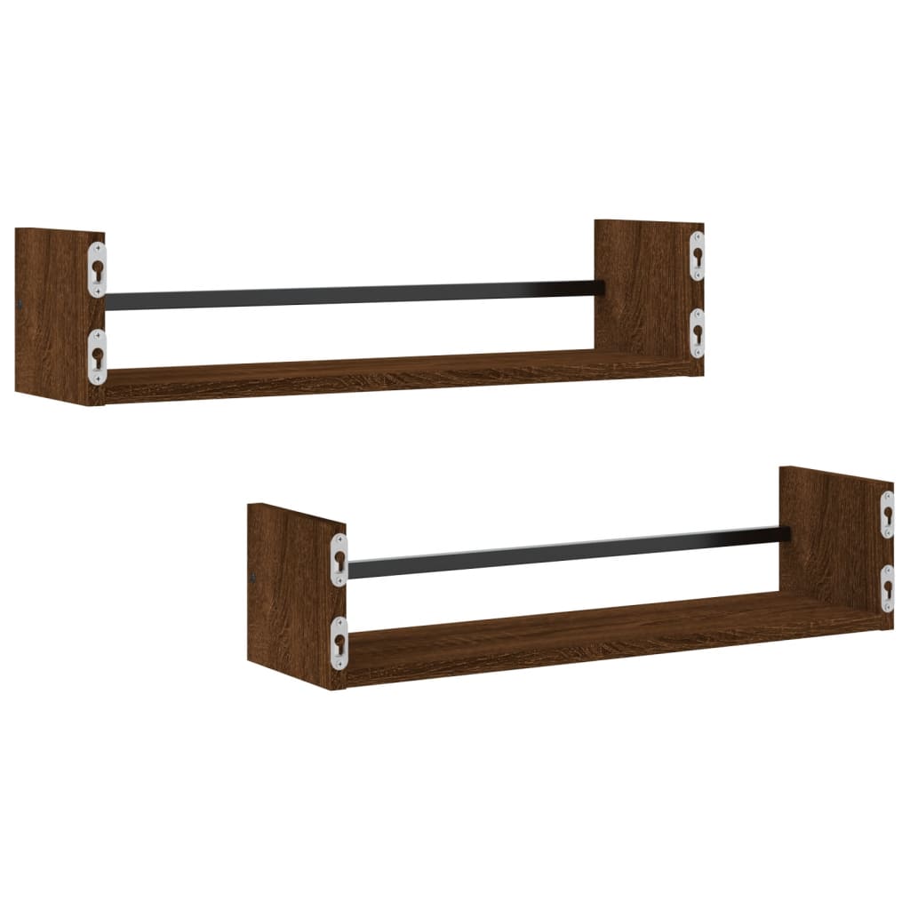 vidaXL Rafturi de perete cu bare 2 buc, maro, 60x16x14 cm, stejar vidaXL Rafturi de perete cu bare 2 buc, maro, 60x16x14 cm, stejar