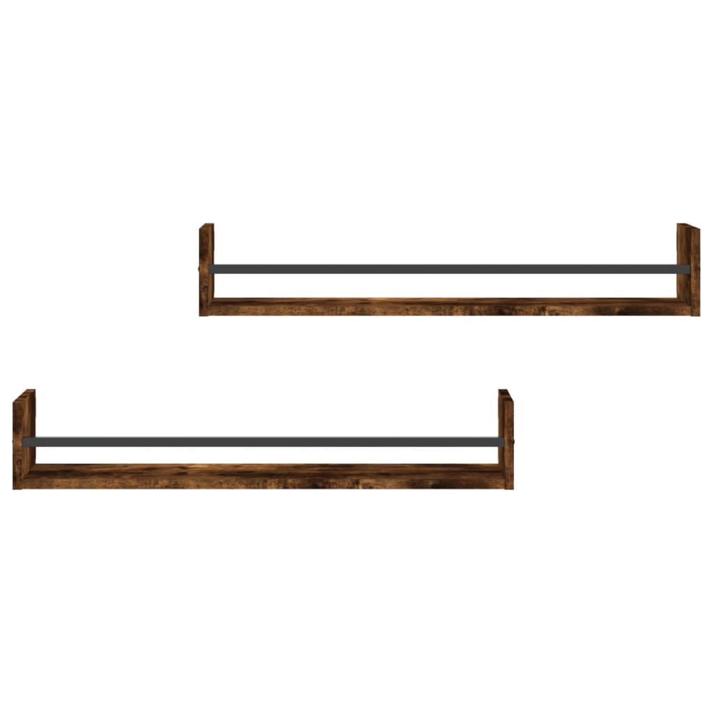 vidaXL Rafturi de perete cu bare, 2 buc, stejar afumat, 80x16x14 cm vidaXL Rafturi de perete cu bare, 2 buc, stejar afumat, 80x16x14 cm