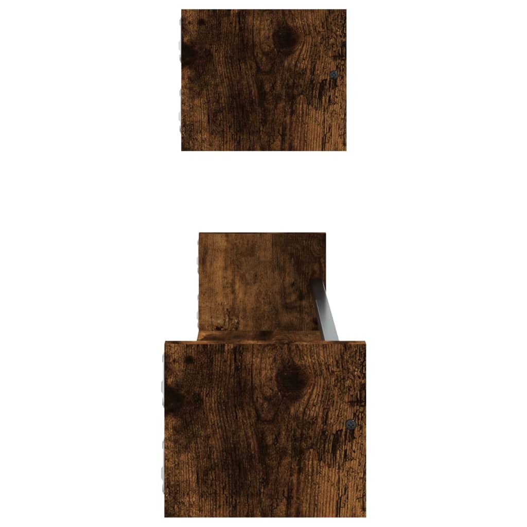 vidaXL Rafturi de perete cu bare, 2 buc, stejar afumat, 80x16x14 cm vidaXL Rafturi de perete cu bare, 2 buc, stejar afumat, 80x16x14 cm