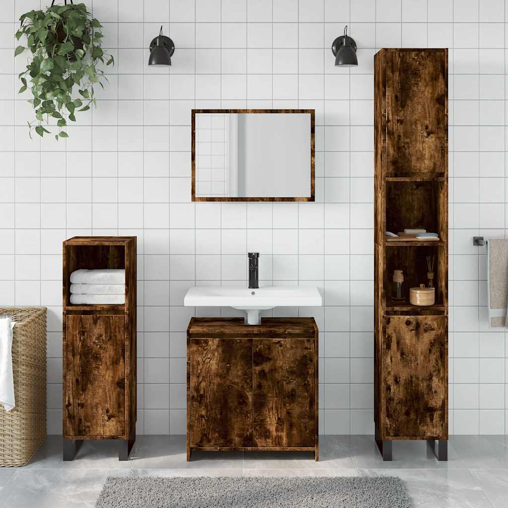 vidaXL Set mobilier de baie, 2 piese, stejar fumuriu, lemn prelucrat vidaXL Set mobilier de baie, 2 piese, stejar fumuriu, lemn prelucrat