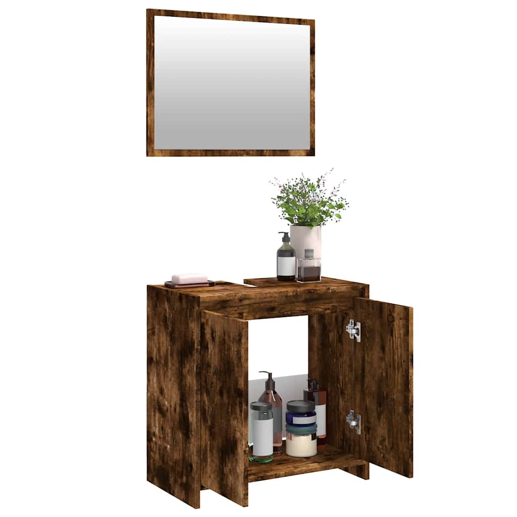 vidaXL Set mobilier de baie, 2 piese, stejar fumuriu, lemn prelucrat vidaXL Set mobilier de baie, 2 piese, stejar fumuriu, lemn prelucrat