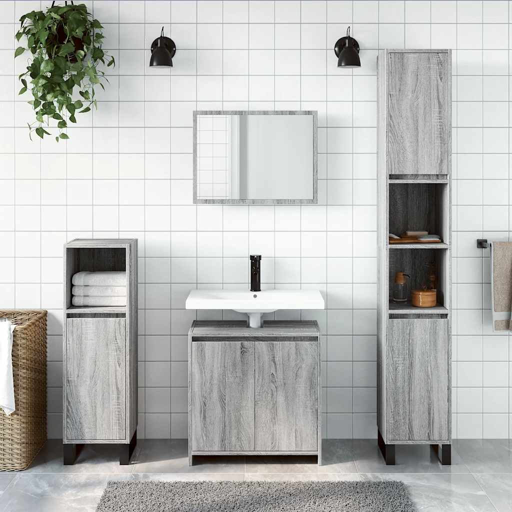 vidaXL Set mobilier de baie, 2 piese, gri sonoma, lemn prelucrat vidaXL Set mobilier de baie, 2 piese, gri sonoma, lemn prelucrat