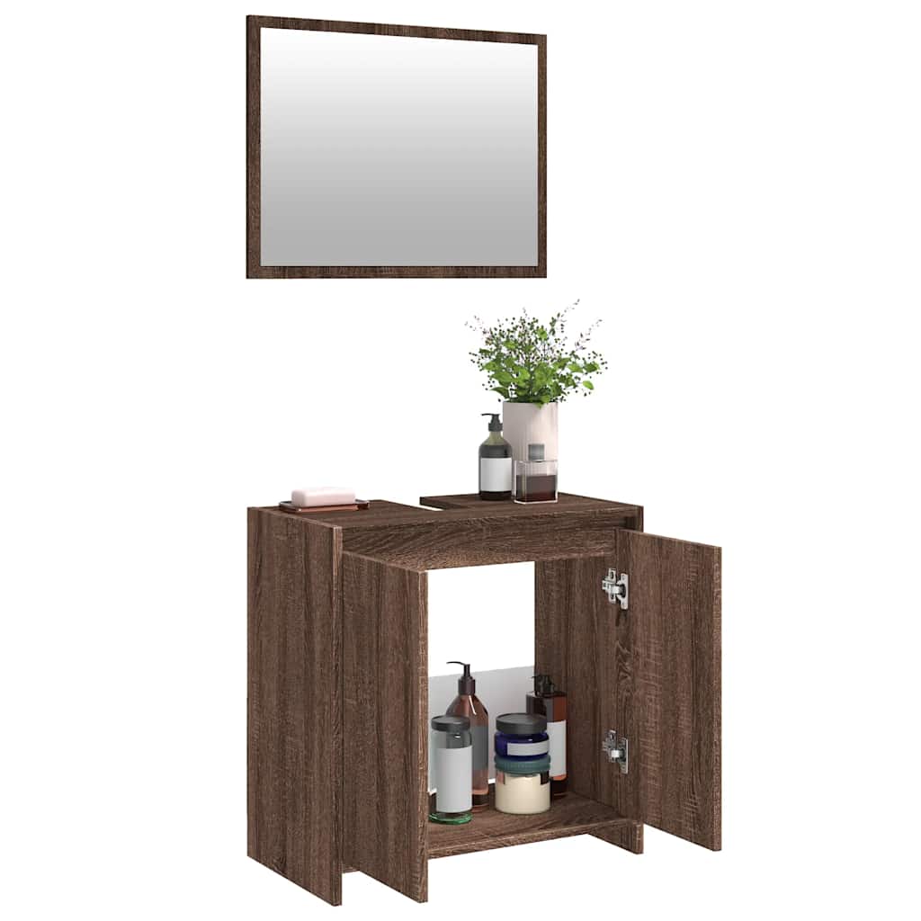 vidaXL Set mobilier de baie, 2 piese, stejar maro, lemn prelucrat vidaXL Set mobilier de baie, 2 piese, stejar maro, lemn prelucrat