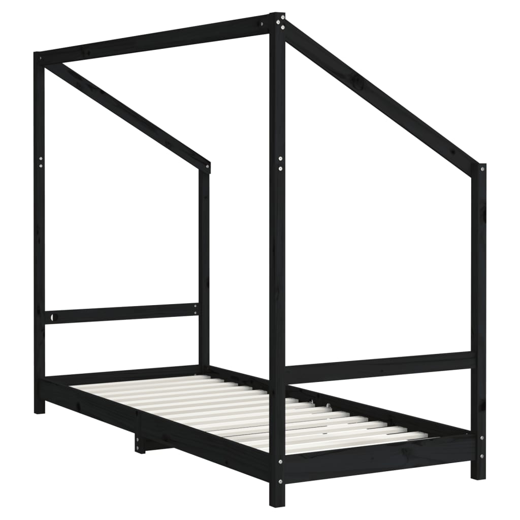 vidaXL Cadru de pat pentru copii, negru, 80x200 cm, lemn masiv de pin vidaXL Cadru de pat pentru copii, negru, 80x200 cm, lemn masiv de pin